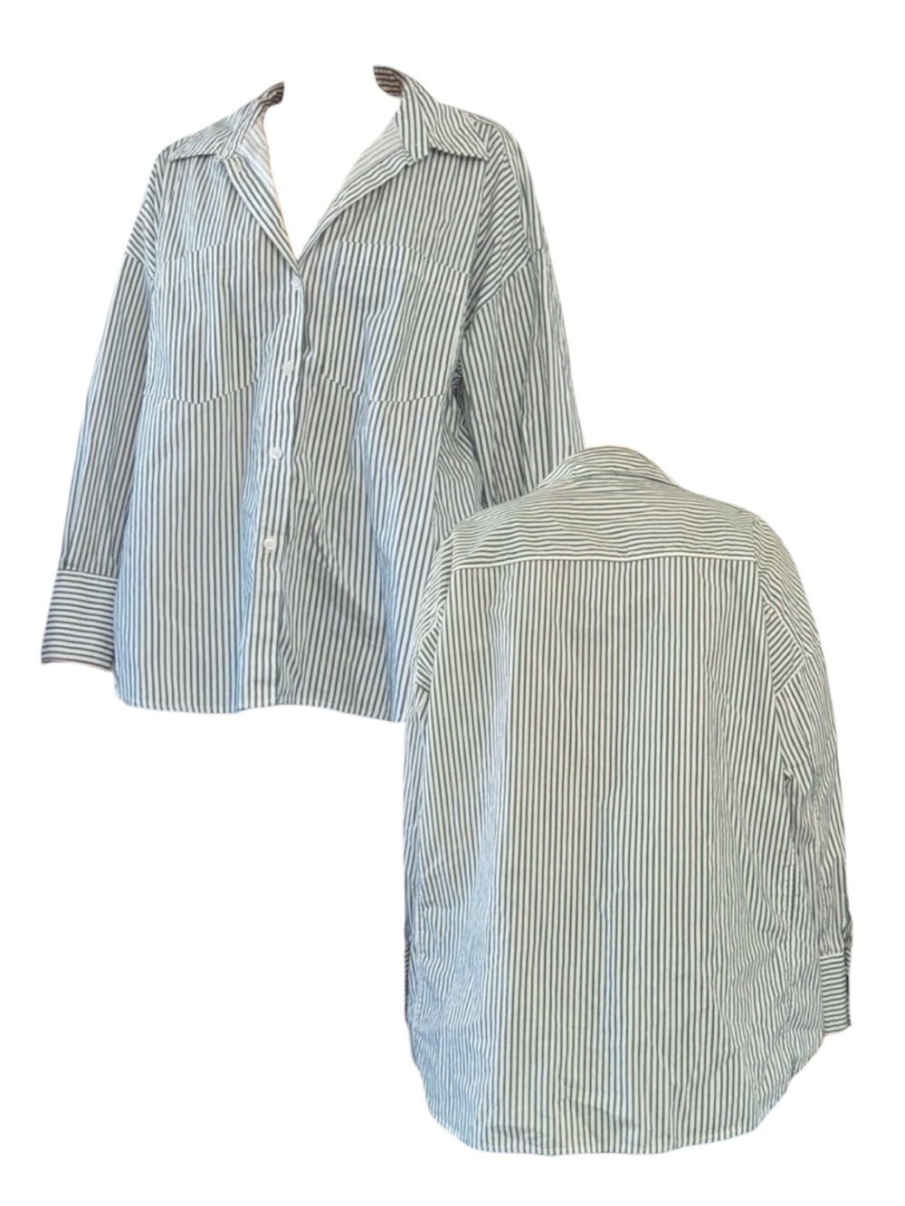 NWOT Green and White Striped Button-Up Shirt